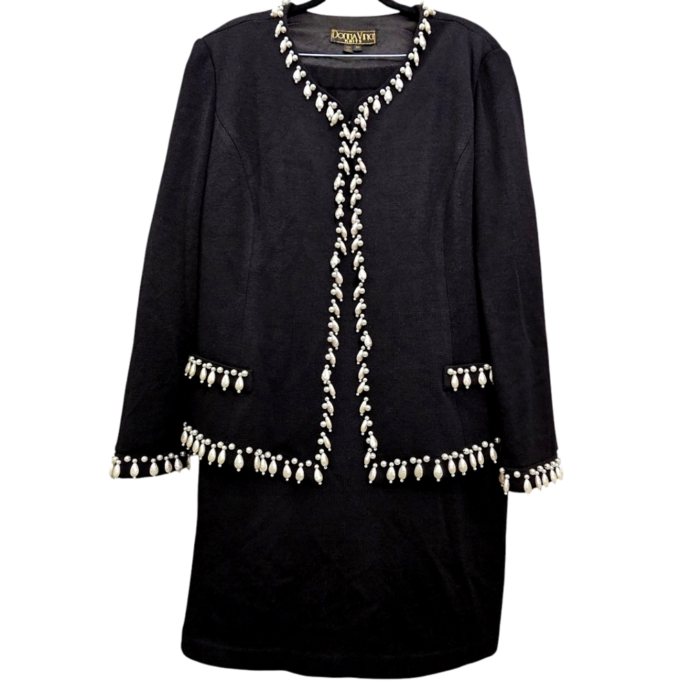 Donna Vinci Knits 2 pc Black Midi Skirtset /Pearl-Beaded Accent